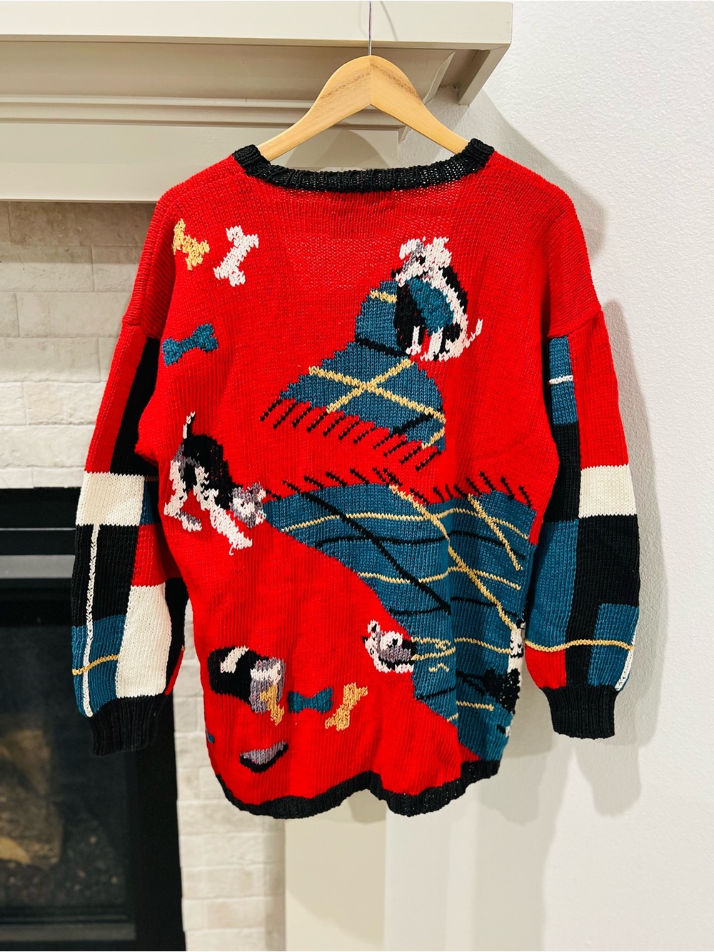 Vintage 1988 Berek Hand Knit Dog Novelty Cardigan Sweater size Large - Picture 2 of 8